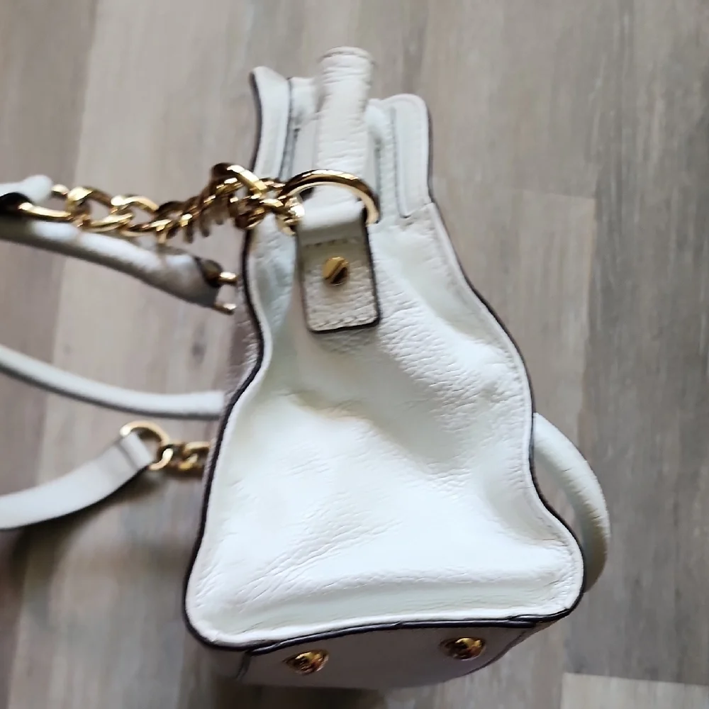 MICHAEL KORS HAMILTON SPRAY WHITE/ SUMMER BLUE EW SATCHEL  LEATHER HANDBAG PURSE